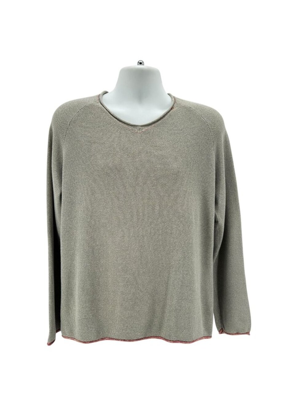 Carbon2Cobalt Mens Large Sweater Shirt Tan Blue Knit V-Neck Long Sleeve Preppy